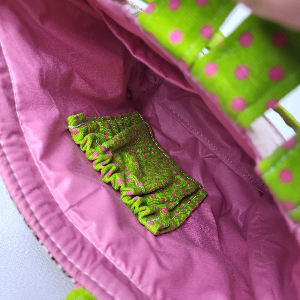 Ever Sew English Handmade PURSE Handbag Small Tote Fabric Green Pink Medallions - Picture 10 of 13